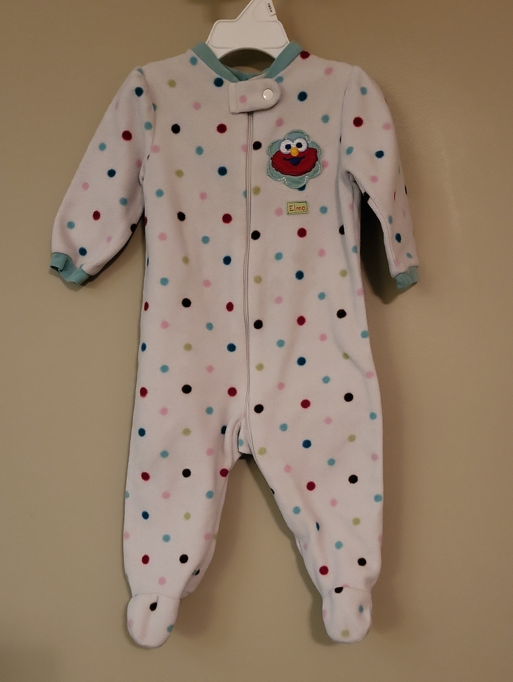 Sesame Beginnings Elmo light fleece polka dot footed sleeper/footie